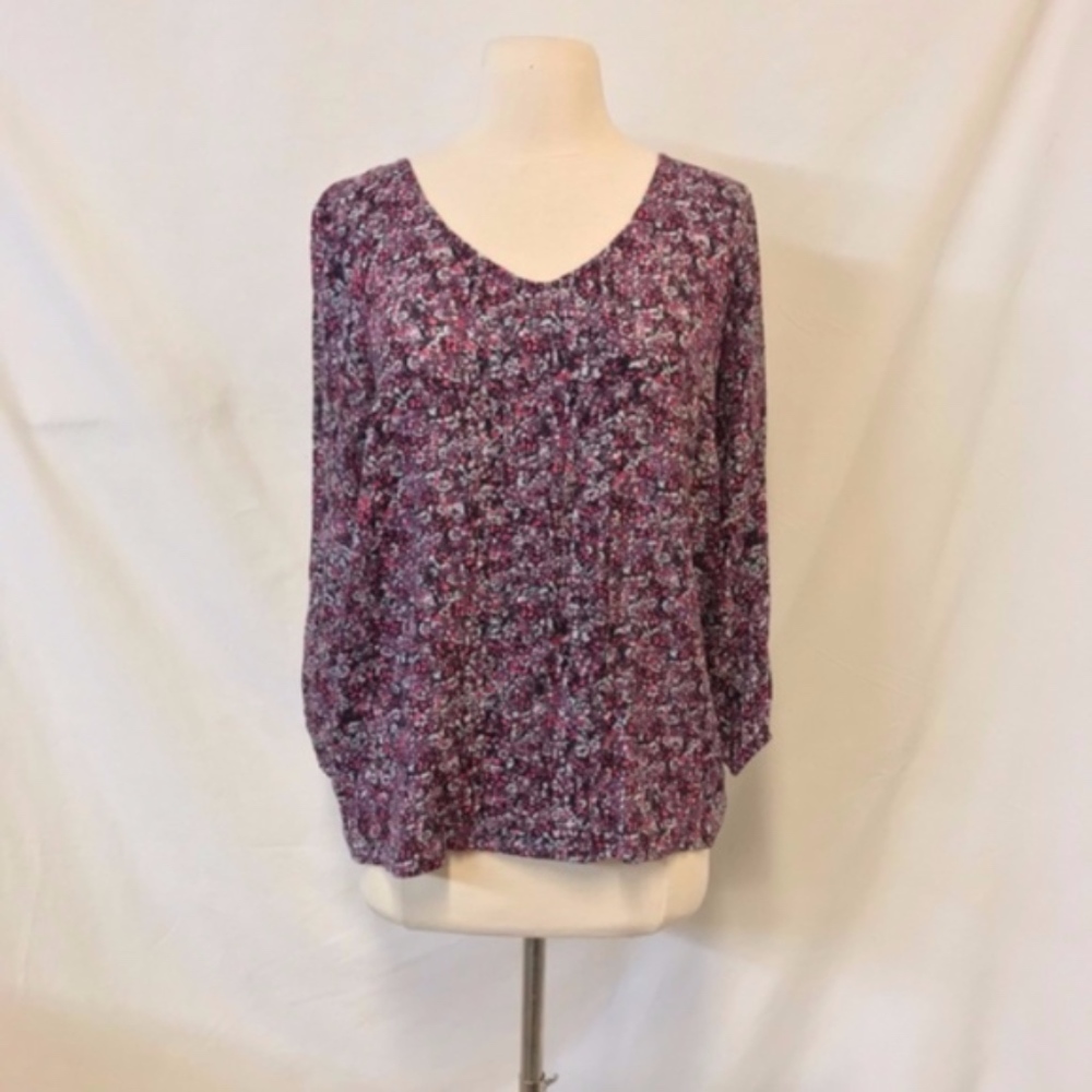 19 Cooper Purple Floral Print Lightweight Blouse Small